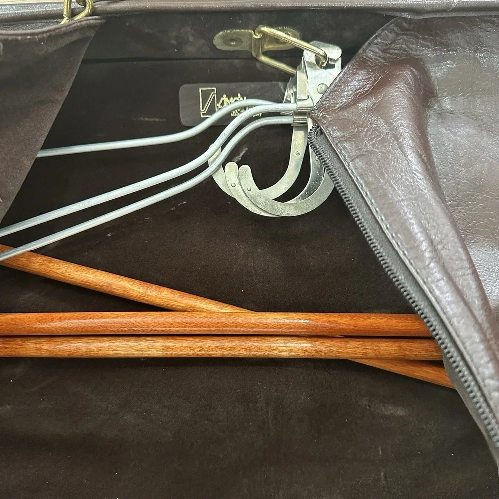 Vintage Simon of California Leather Folding Garment Bag Deep Brown 19-39